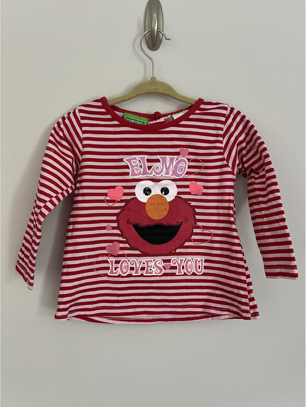 Vintage Y2K Sesame Street Elmo Red Pink Striped Shirt